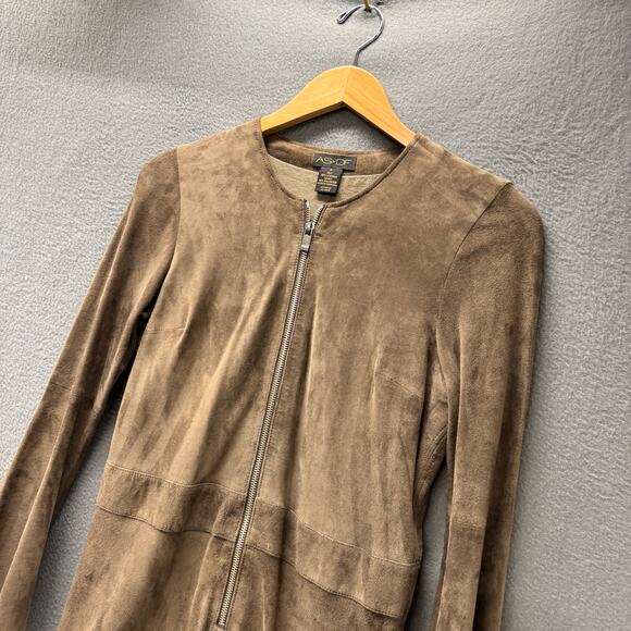 AS by DF Suede Dress Womens Small Brown Long Sleeve Zip Up Retro Knee Length - Picture 4 of 9